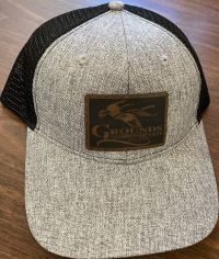 Cap, gray, black mesh, new logo, leather patch, slightly bent bill